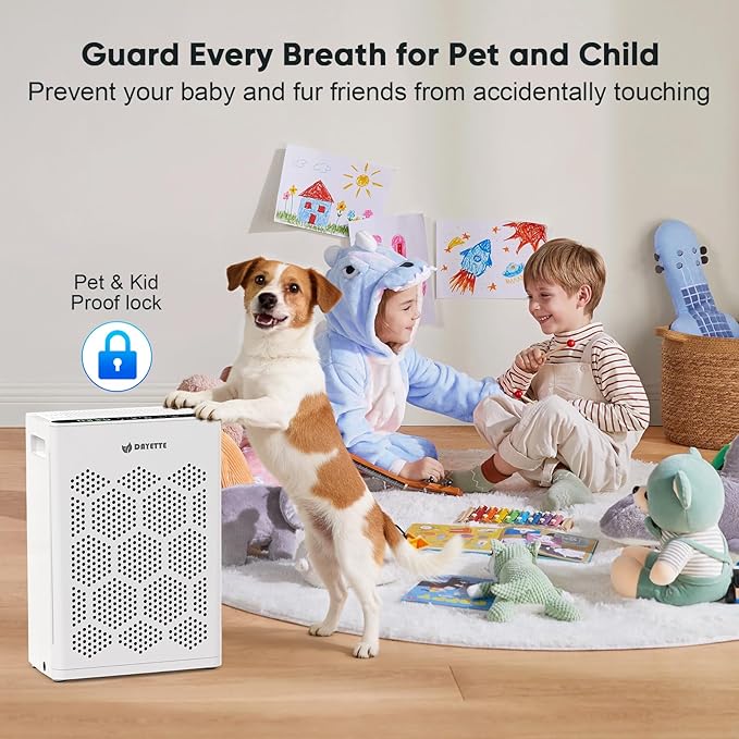 DAYETTE Air Purifiers for Home Large Room Up to 2400 Ft² with HEPA 14 Filter, Pet Air Purifier with Washable Prefilter for Bedroom with Fragrance, Air Cleaner for Smoke Dust Pets Hair Odor, White