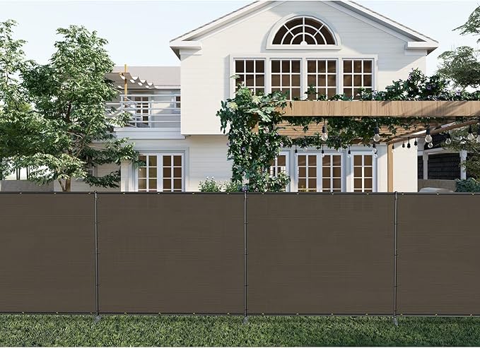 Patio 5' x 104' Outdoor Privacy Screen Freestanding Temporary Fence Panels Net Cover with Metal Poles for Outside Backyard Pool Garden Air Conditioner Fencing, Brown