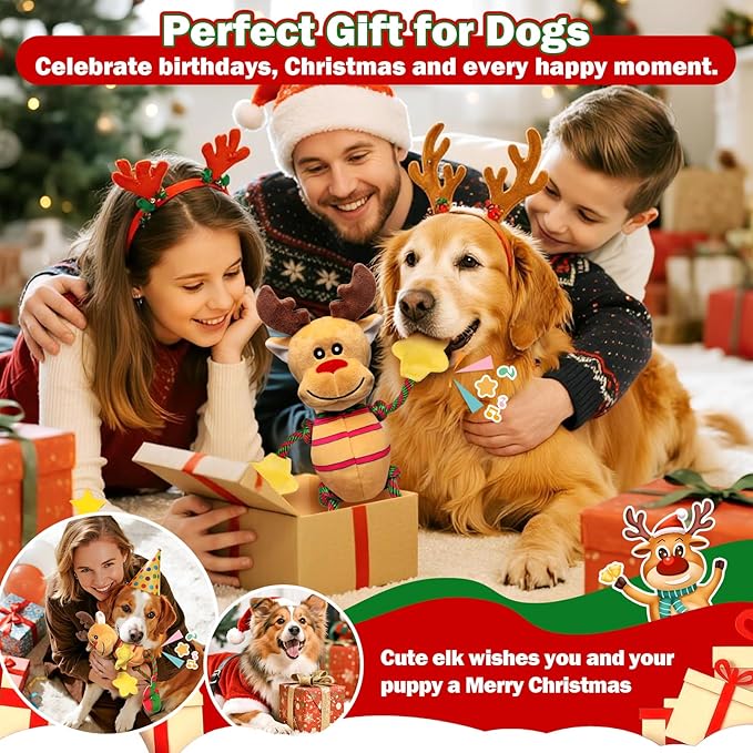 Christmas Dog Toys for Large Dogs,Stuffed Plush Squeaky Dog Toys for Small,Medium & Large Breed,Tug of War Plush Toy,Stuffed Toy for Dogs to Keep Them Busy