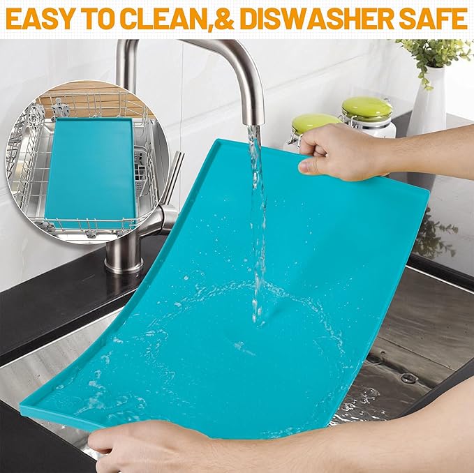 Hubulk Dog Feeding Mat,100% Waterproof Food Grade Silicone Pet Food and Water Bowl Placemat,Dishwasher, High Raised Edge to Prevent Spills,Nonslip Tray to Stop Messes on Floor(28"x18"x0.8", Green)