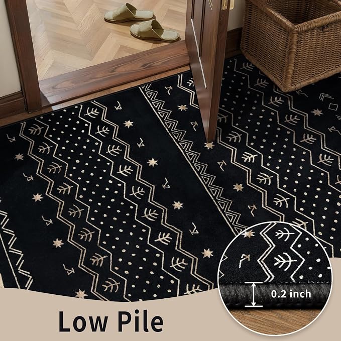 SERISSA 4x6 Area Rugs for Living Room, Washable Non-Slip Black Gold Grad Boho
