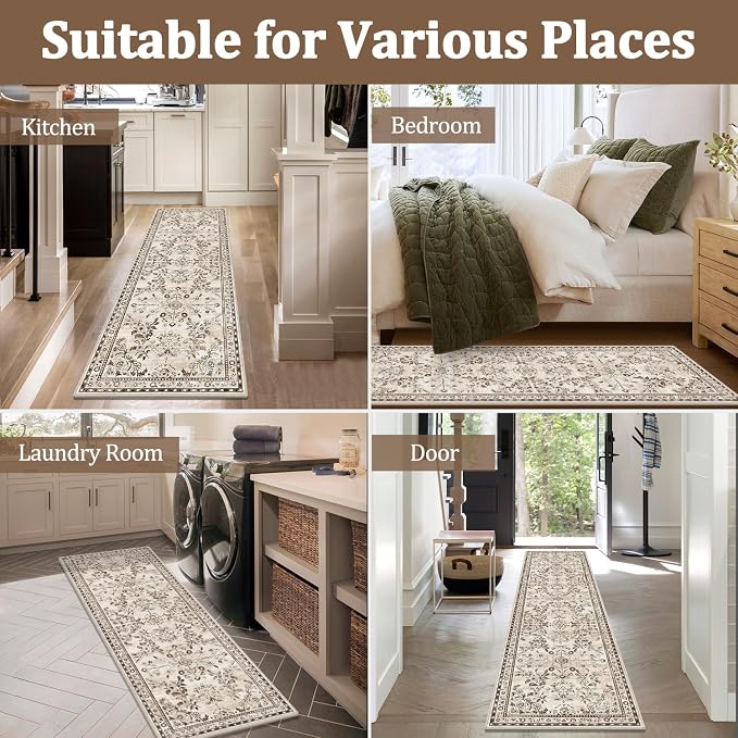Yamaziot Washable Runner Rug 2x10 – Floral Non Slip Boho Hallway Runner Rug
