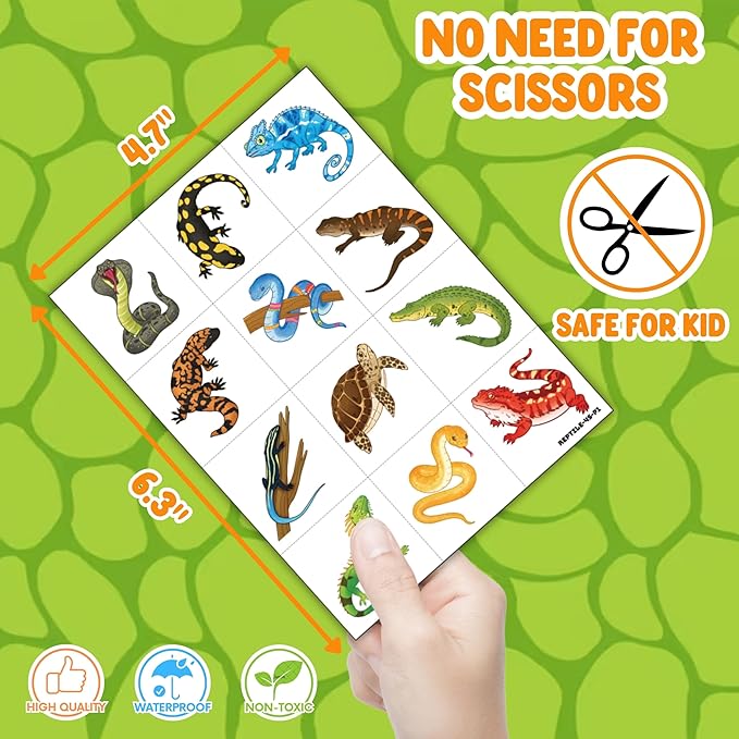72 PCS Reptile Party Favors for Kids β 48 Pre-Cut Temporary Tattoos & 24 Reptile Punch Balloons Themed Birthday Party Decorations Supplies Favors Gifts, Goodie Bag Fillers, Classroom Rewards
