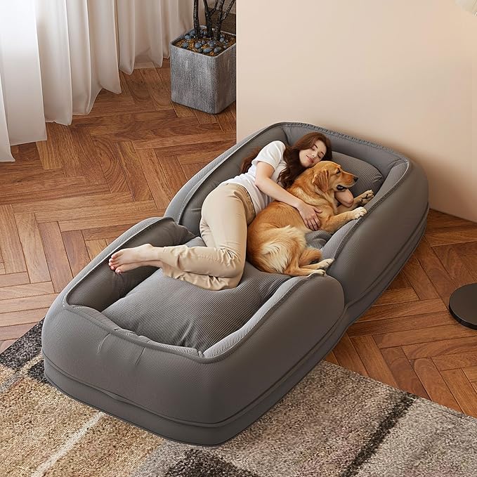Adjustable 5-Position Human Dog Bed for People, Big Comfy Plush Floor Gaming Lazy Sofa Chair with Pillows & Back Support, Foldable Lounge Loveseat Couch for Living Room Bedroom (Greyโ )