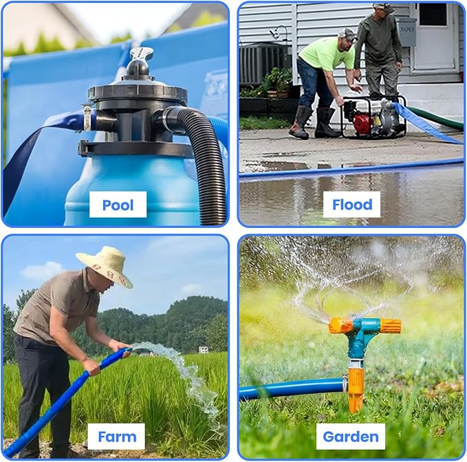 Poolvio Backwash Hose 2" x 100 ft, Tear-Resistant & Leak-Free