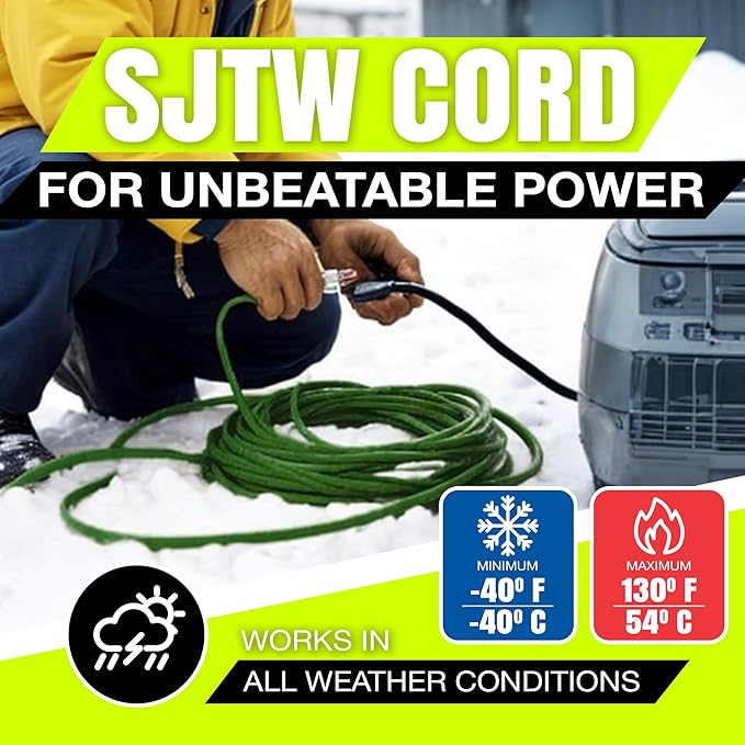 75ft Outdoor/Indoor Extension Cord 16/3 Gauge Heavy Duty 3 Prong SJTW, Waterproof, ETL Listed, Flexible Cold-Resistant Long Power Cord,10A 125V 1250W, Green by LifeSupplyUSA