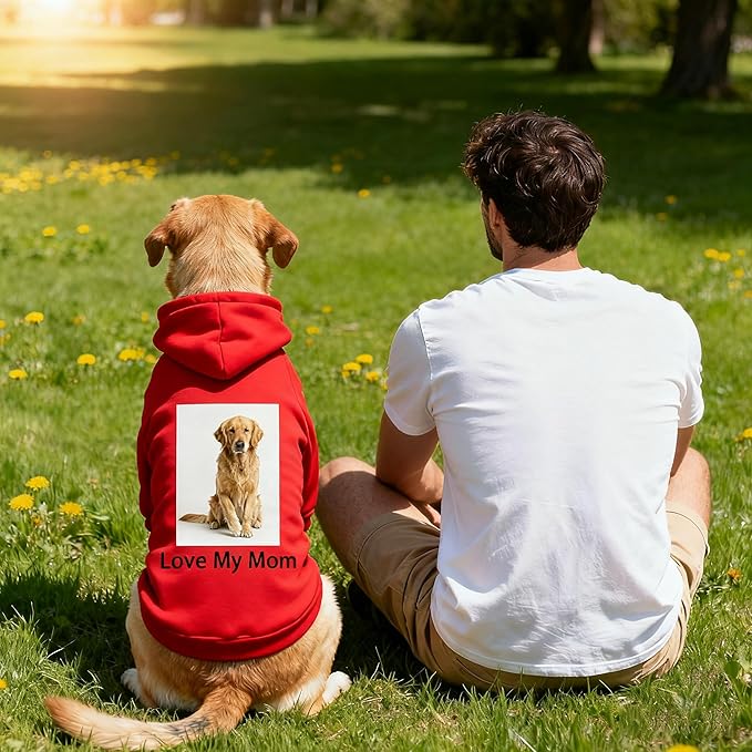 Custom Dog Hoodie, Personalized Sweatshirt with Photo Text Name Logo, Customized Hooded Sweater for Small Medium Large Dogs & Cats (Red, X-Large)