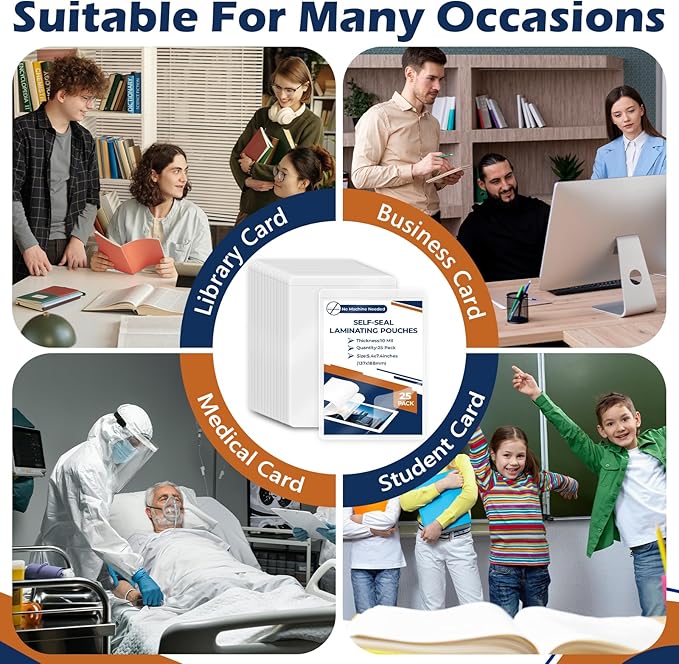 5 Pack 10 Mil 5"x7" Self Sealing Laminating Pouches Self Adhesive Lamination Pouches Clear Laminate Sheets for Photos Office School(No Heat Laminating Sheets & No Laminator Machine Need)