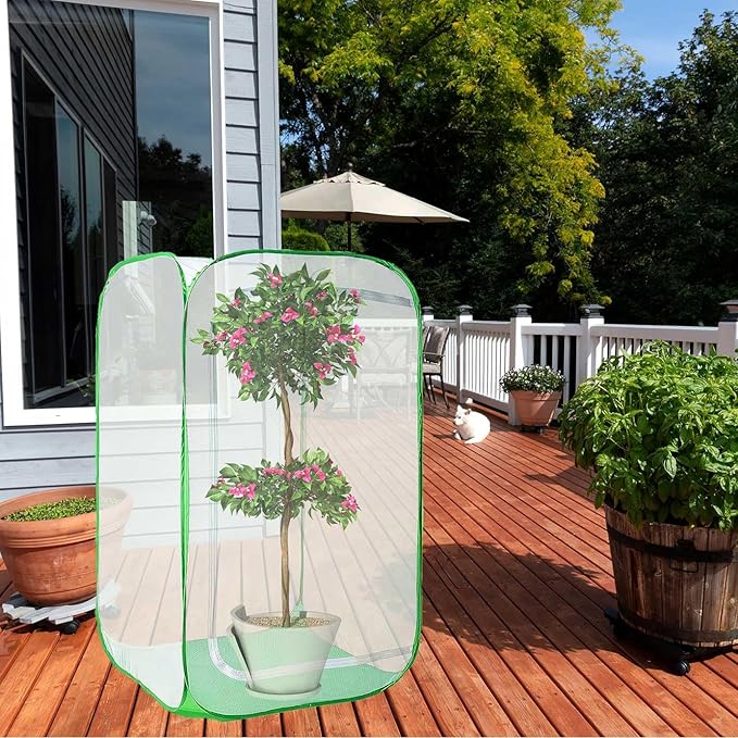 36" Garden Mesh Plant Enclosure Cover, Pop-up Garden Mesh Plant Cover for Pests, Bird and Pest Protection Guard for Fruit, Vegetables, Flowers and Herbs(1Pcs 24x24x36in Having Bottom)