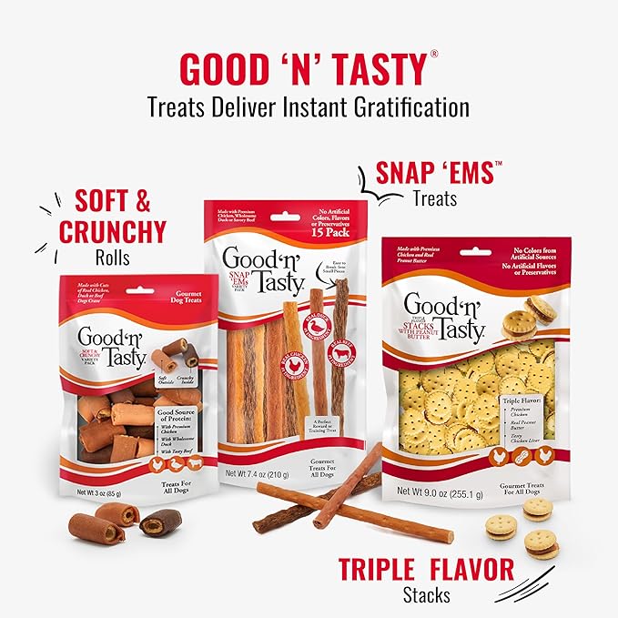 Good ‘n’ Tasty Pup Puffs, 8 Ounces, Low-Calorie Cheese Puff-Inspired Dog Treats, Flavored with Premium Chicken, Real Peanut Butter or Tasty Cheese, Light & Crispy Texture