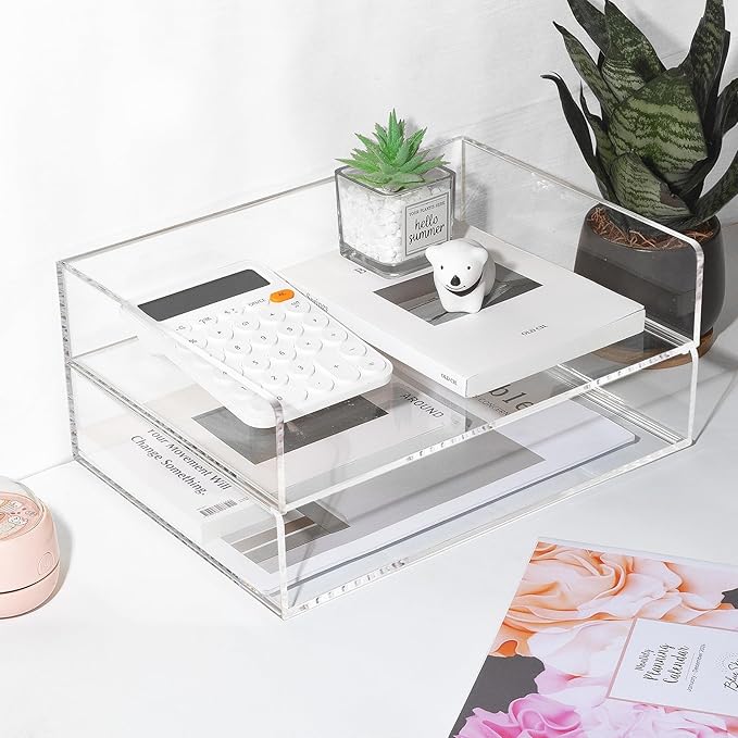 2 Pack Acrylic Paper Tray Organizer for Desk Clear File Organizer,Acrylic Desk Organizers and Accessories Sorter,Perfect for File Paper, Ipad, Letter, A4 Office File, Books, Notes.