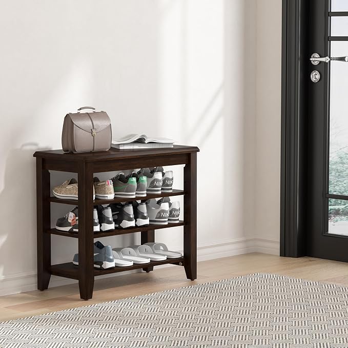 Shoe Bench Storage Rubberwood, Entryway Bench