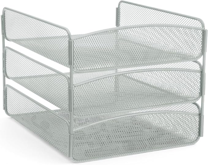 Safco Onyx Desktop Organizer, 3-Tier Paper Tray, Durable Steel Mesh Construction,Silver