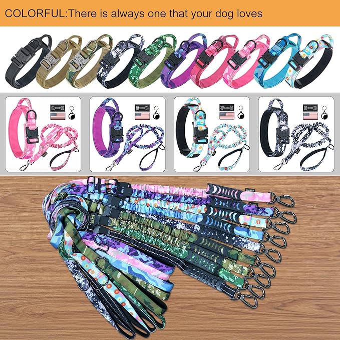 Hotsky Tactical Dog Collar, Adjustable Military Training Nylon Airtag Collar with Handle and Heavy Duty Metal Buckle for Medium Large Dogs, with Airtag Holder and Two Patches (Pink Camo,L)