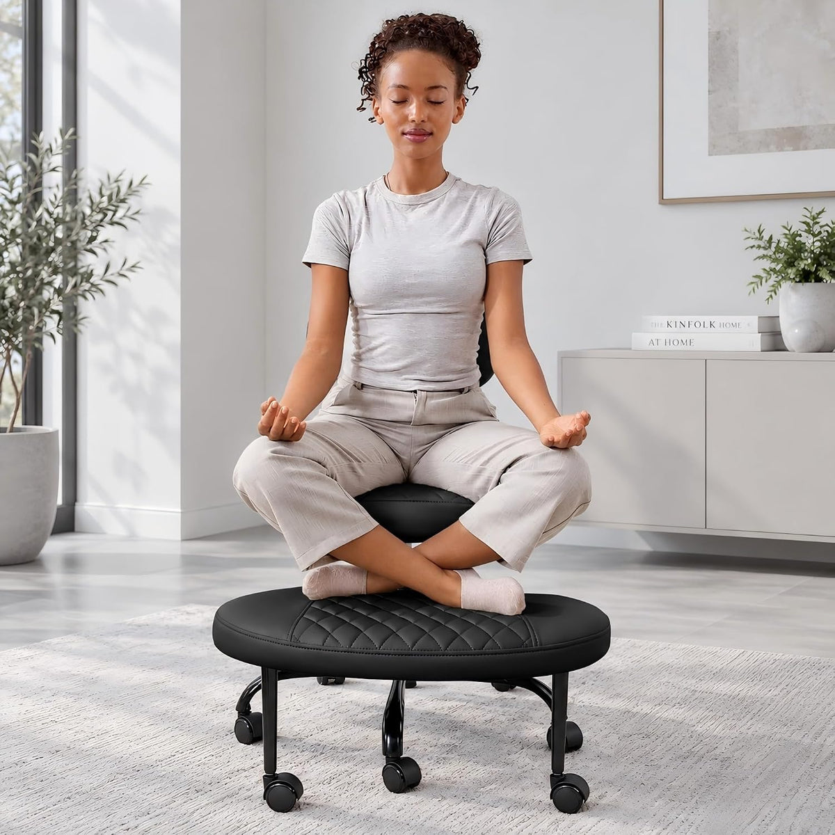 AtHope Cross Legged Office Chair, ADHD Chair with Wider Footrest and Wheels