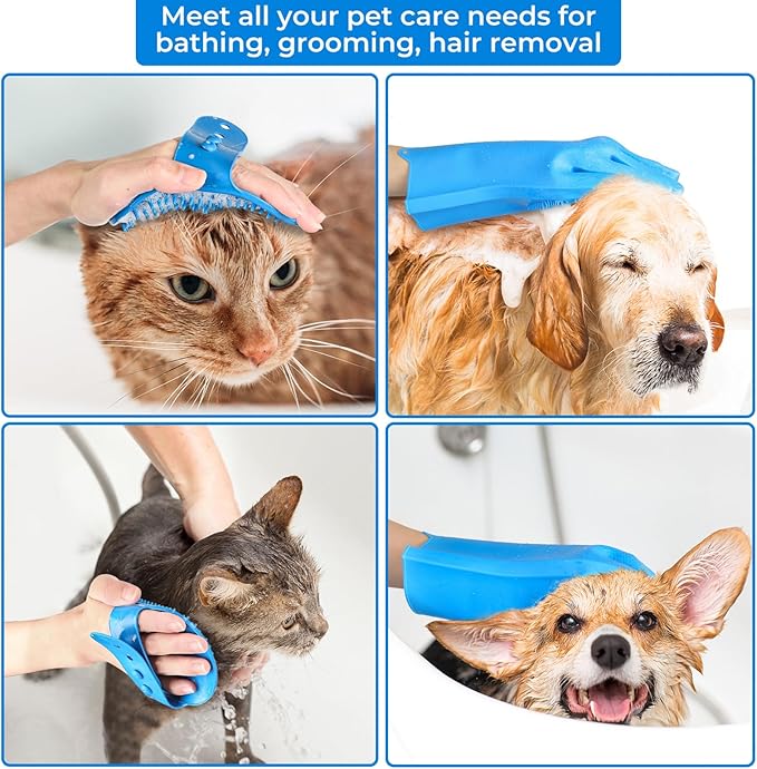 2PCS Dog Washing Gloves and Dog Bath Brush, high-Density Teeth Design pet Grooming Gloves, 2-in-1 Pet Grooming kit ,Suitable for Dogs and Cats to bathe, depilate, and Massage