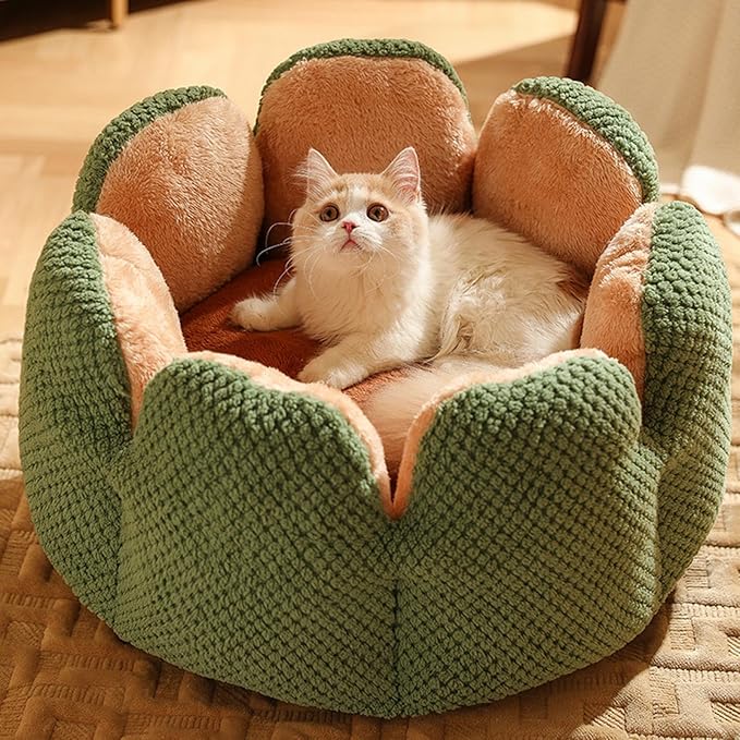 Cactus Flower Shape Dog Bed Warm Cute Kitten Lounger Cushions House Very Soft Small Dog Bed Washable s Beds, 37* 37* 15cm, Green