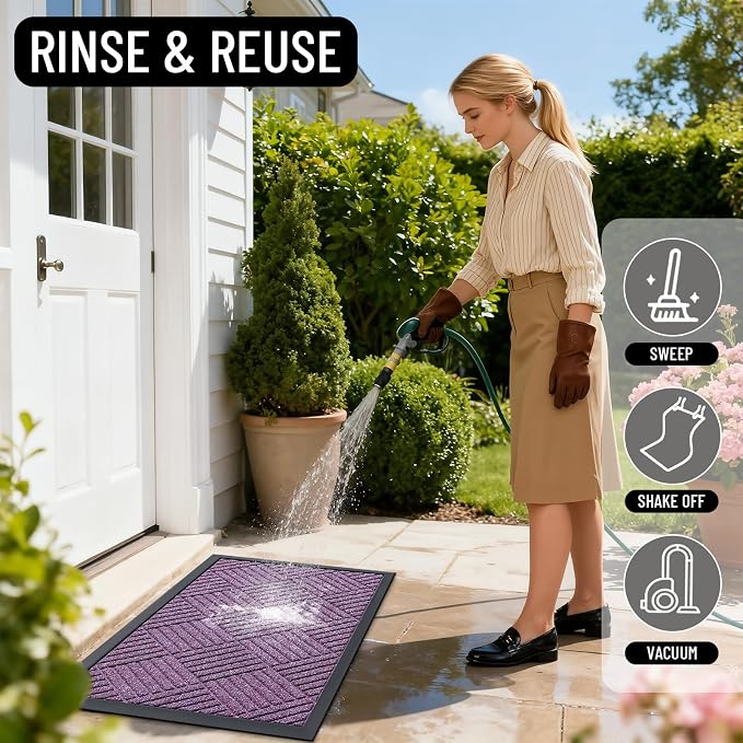 OLANLY Front Door Mat Outside Entrance 35x23, Heavy Duty Sturdy Natural Rubber