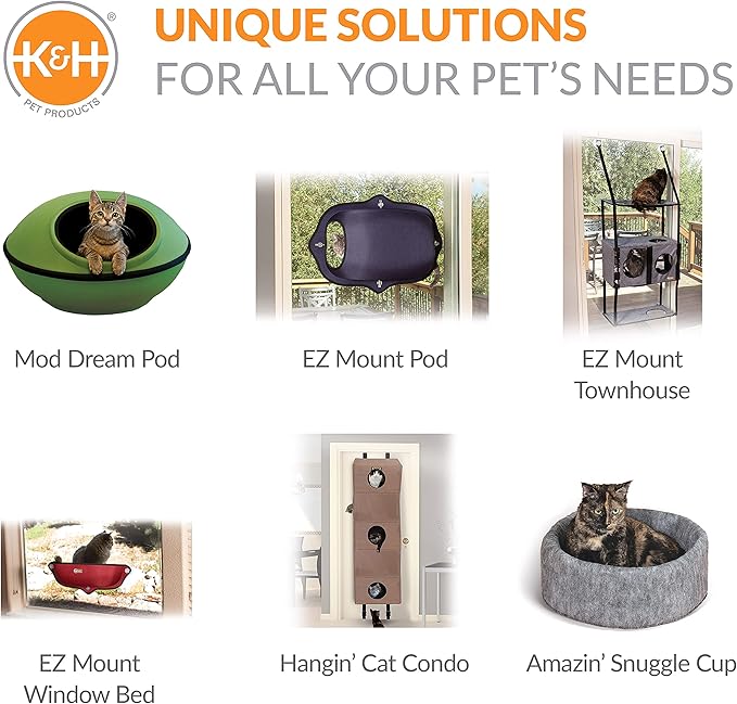 K&H Pet Products Cat Tower Tree Condo for Multiple Large Indoor Cats, Modern Cute Multi-Level Hammock Bed, Kitten & Adult House Activity Cave Large Cozy Hideaway - 3 Level Denim 22 X 30in