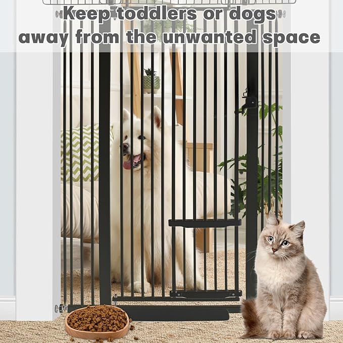 71 Inch Extra Tall Pet Gate with Small Cat Door, 29.55"-40.55" Adjustable Wide Dog Gate, Tall Cats Gates for Doorway, Stairs, House(Black)