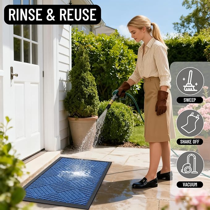 OLANLY Front Door Mat Outside Entrance 35x23, Heavy Duty Sturdy Natural Rubber