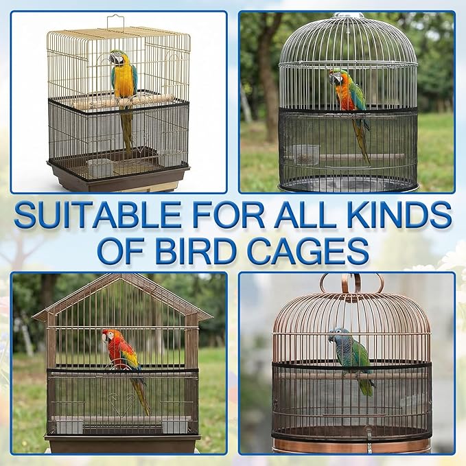 Large Bird Cage Cover, Breathable Nylon Mesh Seed Catcher with Adjustable Elastic Skirt, Black Birdcage Cover for Parrot Parakeet Cockatiel Cages (13.8x78.8-90.6 Inch)