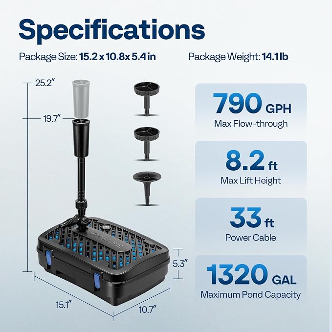 VIVOHOME All-in-One Pond Filter Fountain System Kits, 790 GPH Submersible Water