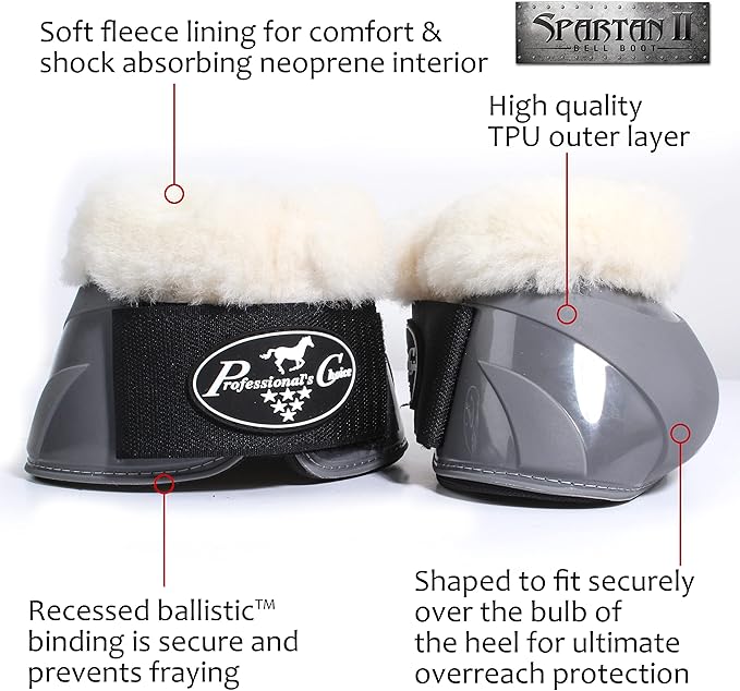 Professional's Choice Spartan II Fleece Bell Boots | Shaped for Ultimate Overreach Protection | Comfort & Shock Absorbing Neoprene Interior