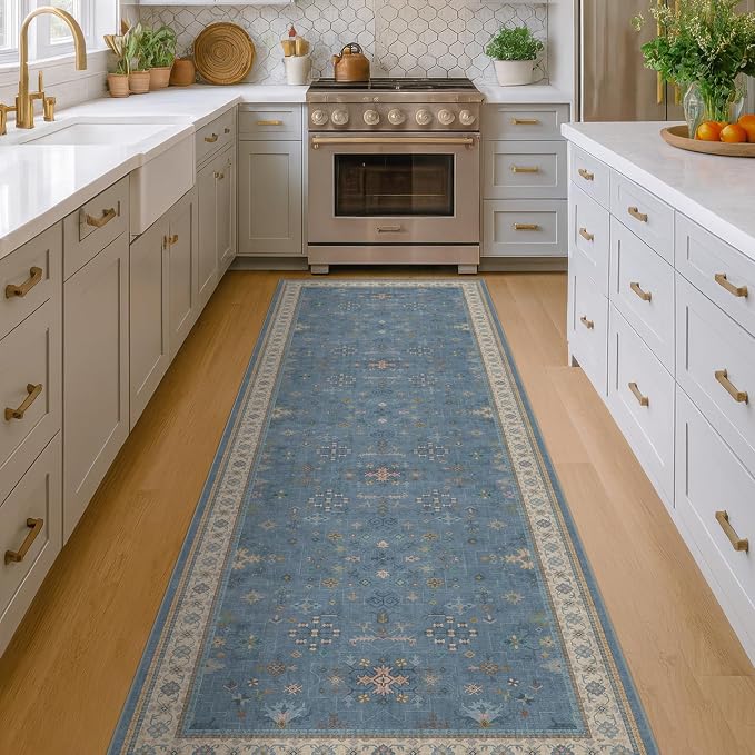 Blue Boho 2'6''x8' Wide Hallway Runner Rug