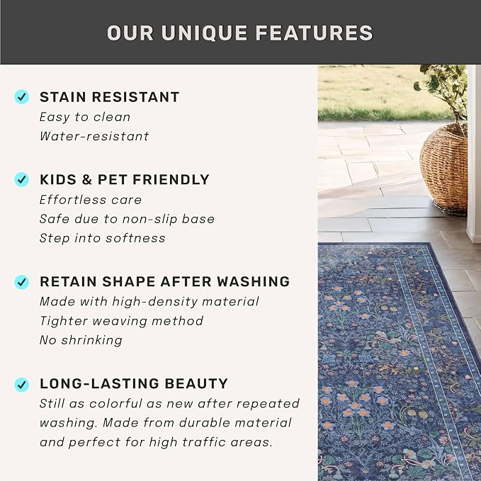 Dark Blue 3x10 Extra Long Wide Runner Rug