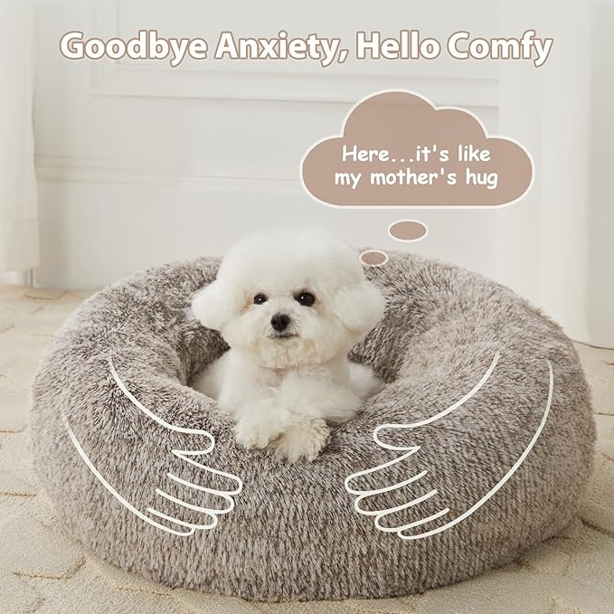 WNPETHOME Calming Dog Beds for Large Dogs, Anti-Anxiety Donut Large pet Bed, Fluffy Faux Fur Plush Dog Bed,Warming Cozy Soft Round Lagre Pet Beds for Jumbo Dogs, Cat Cuddler Cushion Pad