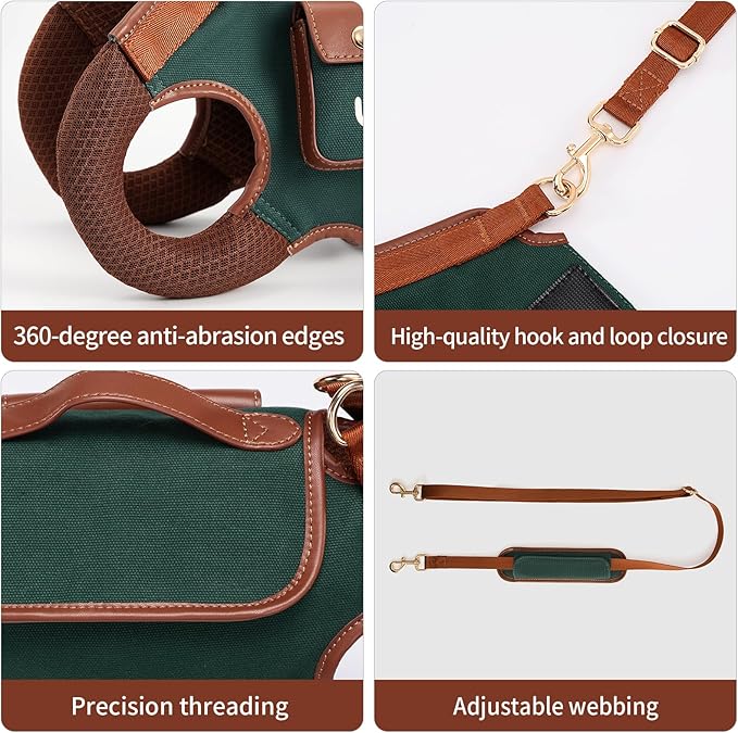 Dog Lift Harness Dog Carrier Dog VES Harness Adjustable Dog Leash with Small Puppy Treat Bag(Green,L)