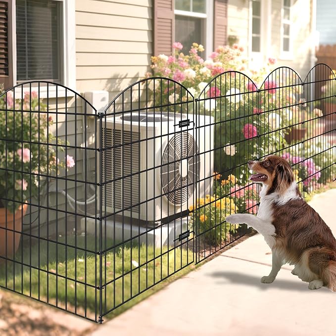 Metal Garden Fence with Gate 48in (H) x 12.7ft (L), 1 Gate+ 4 Panels Dog Fence Border Fences Animal Barrier, No Dig Garden Fencing for Yard Flower Bed Lawn Patio Outdoor, ECG4805G, Black