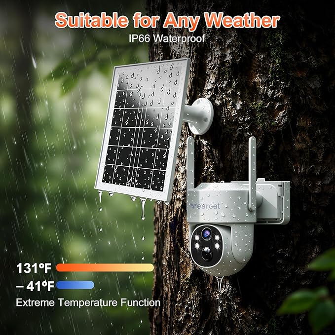 4G LTE Cellular Security Camera, Lifetime Free Unlimited Data, Built-in VSIM Card, 2K Color Night Vision, 360° Live View, AI PIR Motion Sensor Detection, Solar Powered Wireless Outdoor