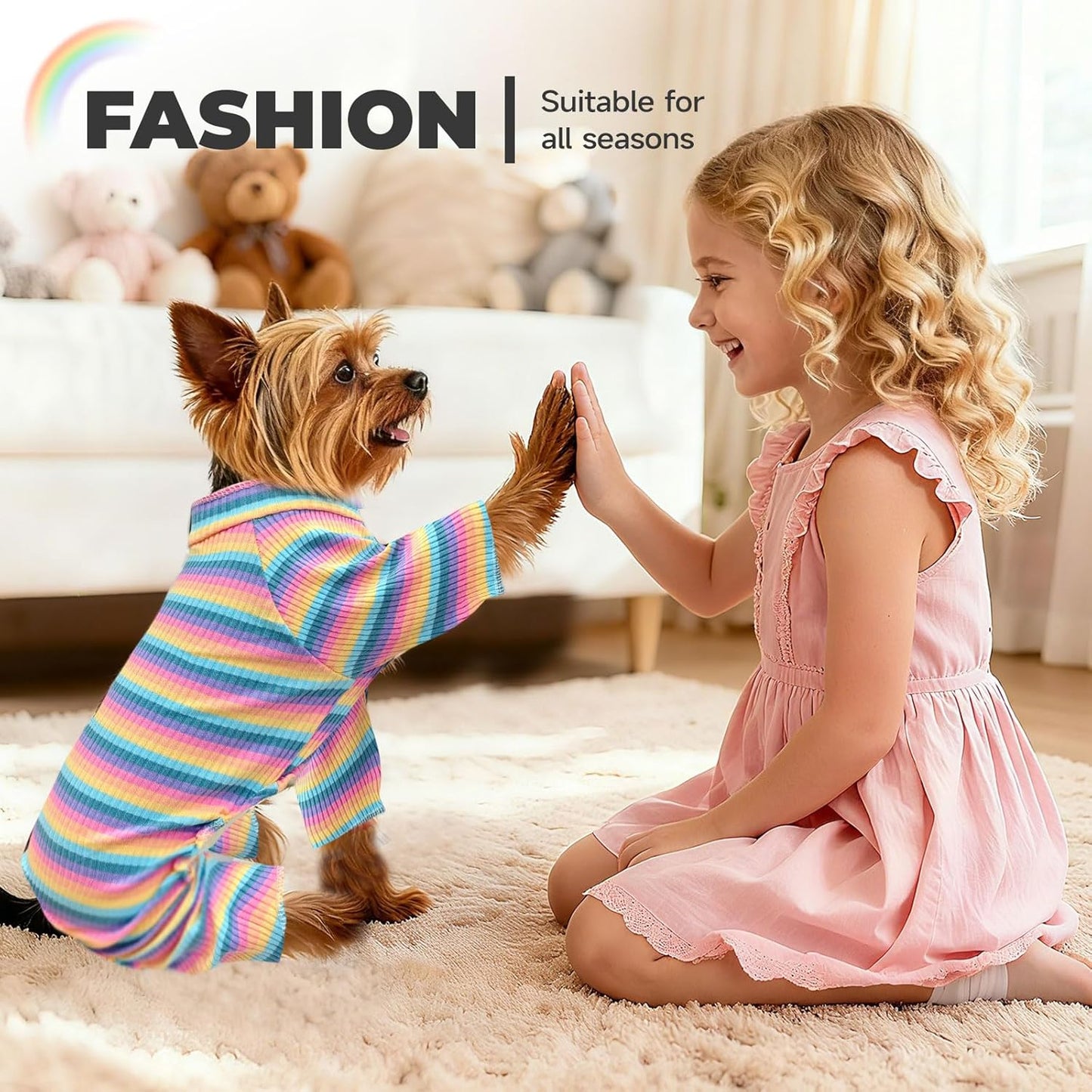 BAEJMJK Striped Dog Pajamas Stretchy Cute Four-Legged Boy Girl Dog Clothes with Sleeves Comfortable Dogs Jumpsuit Colorful Pet Puppy Outfits Apparel for Small Medium Dogs Cats(Pink,Pink,Small)