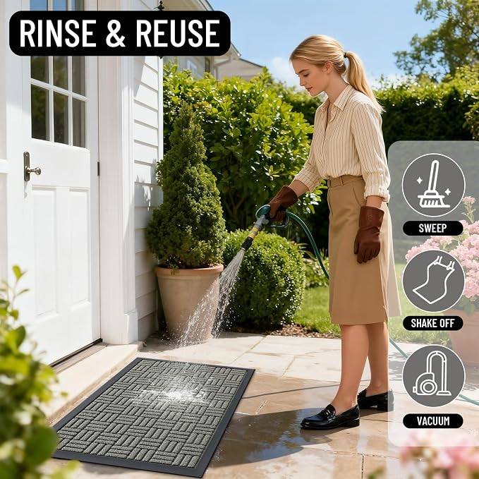 OLANLY Front Door Mat Outside Entrance 71x23, Heavy Duty Sturdy Natural Rubber