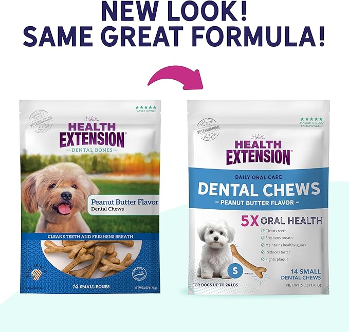 Health Extension Peanut Butter Dental Bones for Dogs, 14 Small Bones – Supports Dental Health, Delicious Flavor, Ideal for Puppy Training