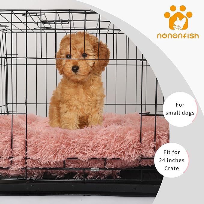 nononfish Dog Crate Bed for Small Dogs Washable Orthopedic Flat for Inside Crate Cages Kennel House Sofa Plush Comfy Sleeping Pink 24 in