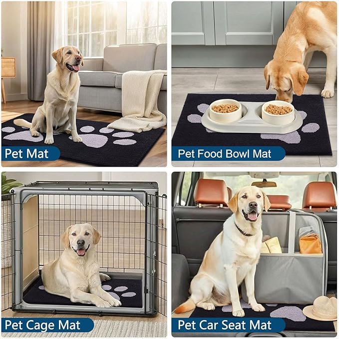 Buganda Dog Door Mat for Muddy Paws, Absorbent Dirt Trapper Washable Indoor Doormats, Non Slip Low-Profile Mud Mat for Dogs, Front Entrance Doormat for Inside Floor (59x35 Inches, Black and Grey)