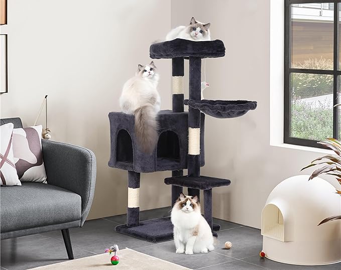 Cat Tree Tower, 36" Small Cat Tower for Indoor Cats with Scratching Post with Bed, Condo, Hang Ball, Multi-Level Cat Furniture Activity Center, Dark Grey