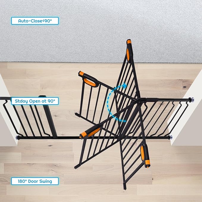 Gate for Baby Indoor 29-57'' Wide, Adjustable Safety Gate for Stairs No Drilling Baby Gate with Door Pet Pressure Mount Gate for Kids Dogs Extension Kit Stairway Doorway Black (30.5'' Tall)