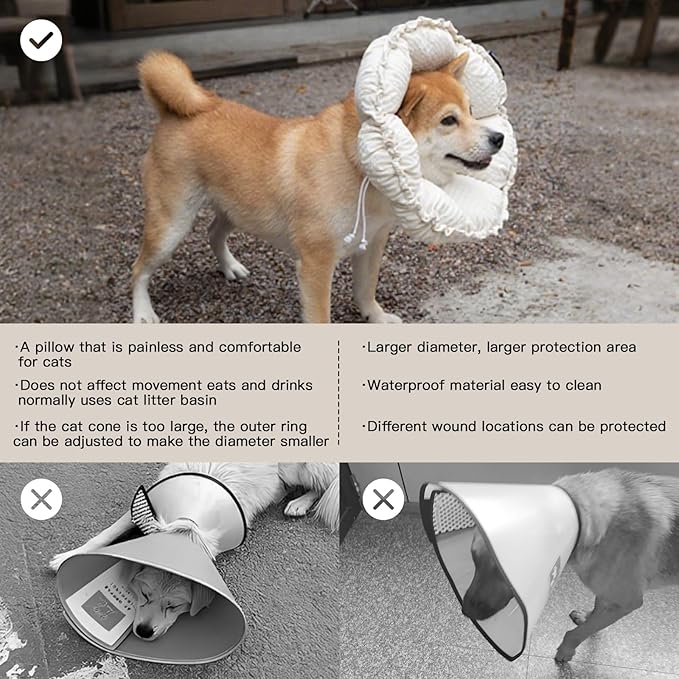 H HIDREAM Soft Dog Cones for Medium Dogs,Cute Adjustable Cone for Dogs to Stop Licking,Dog Recovery Collars & Cones That can Protect Head and Foot Wounds,Egg White All-Season Style