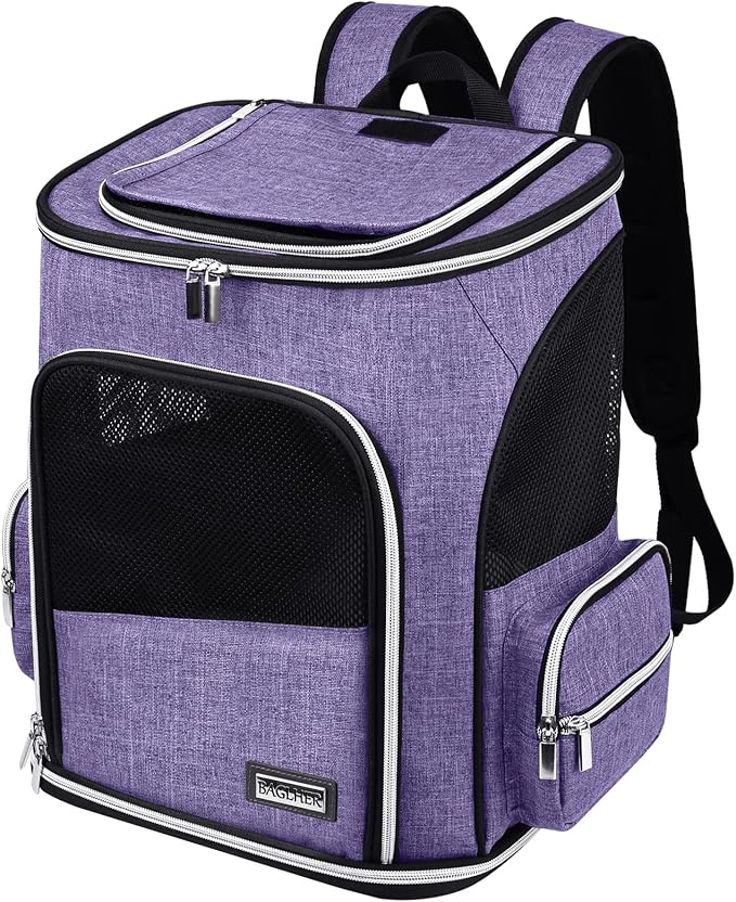 BAGLHER Expandable Pet Carrier Backpack,Pet Backpack for Small Cats Puppies Dogs Bunny, Airline-Approved Ventilate Backpack for Travel, Hiking and Outdoor Use. Purple