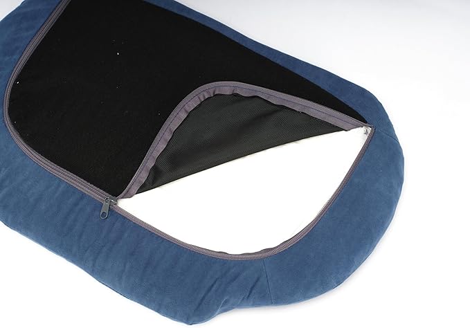 Scandinavian Style Elevated Dog Bed, Pet Sofa with Solid Wood Frame & Walnut Bent Wood Back, Orthopedic Support, Removable Washable Velvet Cover, Small Size, Dark Blue