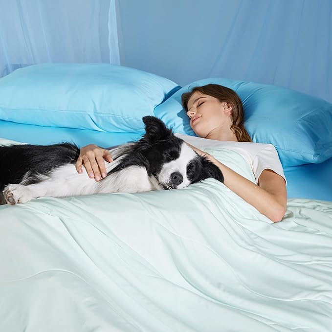 Bedsure Cooling Blanket for Large Dogs with Breathable Air-Core Fill Q-MAX>0.4 - Lightweight Pet Cat Throw Cold Blanket Washable for Summer,Soft Dog Cooling Mat for Couch Bed, Pale Jade, 50x60