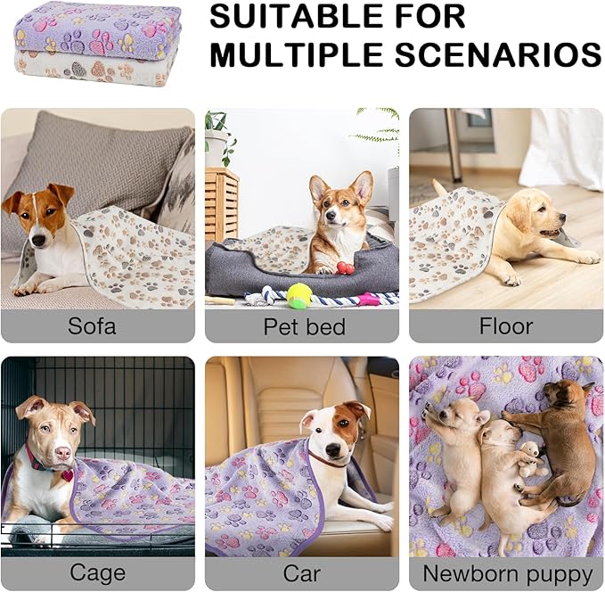Dono 1 Pack 2 Dog Blankets, Soft Fluffy Fleece Pet Blanket Warm Sleep Mat Paw Print Design Puppy Kitten Throw Blankets Doggy Blanket for Dogs