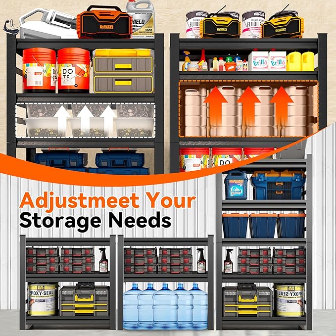 Metal Garage Shelving Unit, Heavy Duty Steel Storage Shelves, 3000 lbs Capacity, Adjustable 5-Tier Metal Shelf, Ideal for Garage, Warehouse, or Home Organization (with fence 47.24" W x 18" D x 78" H)