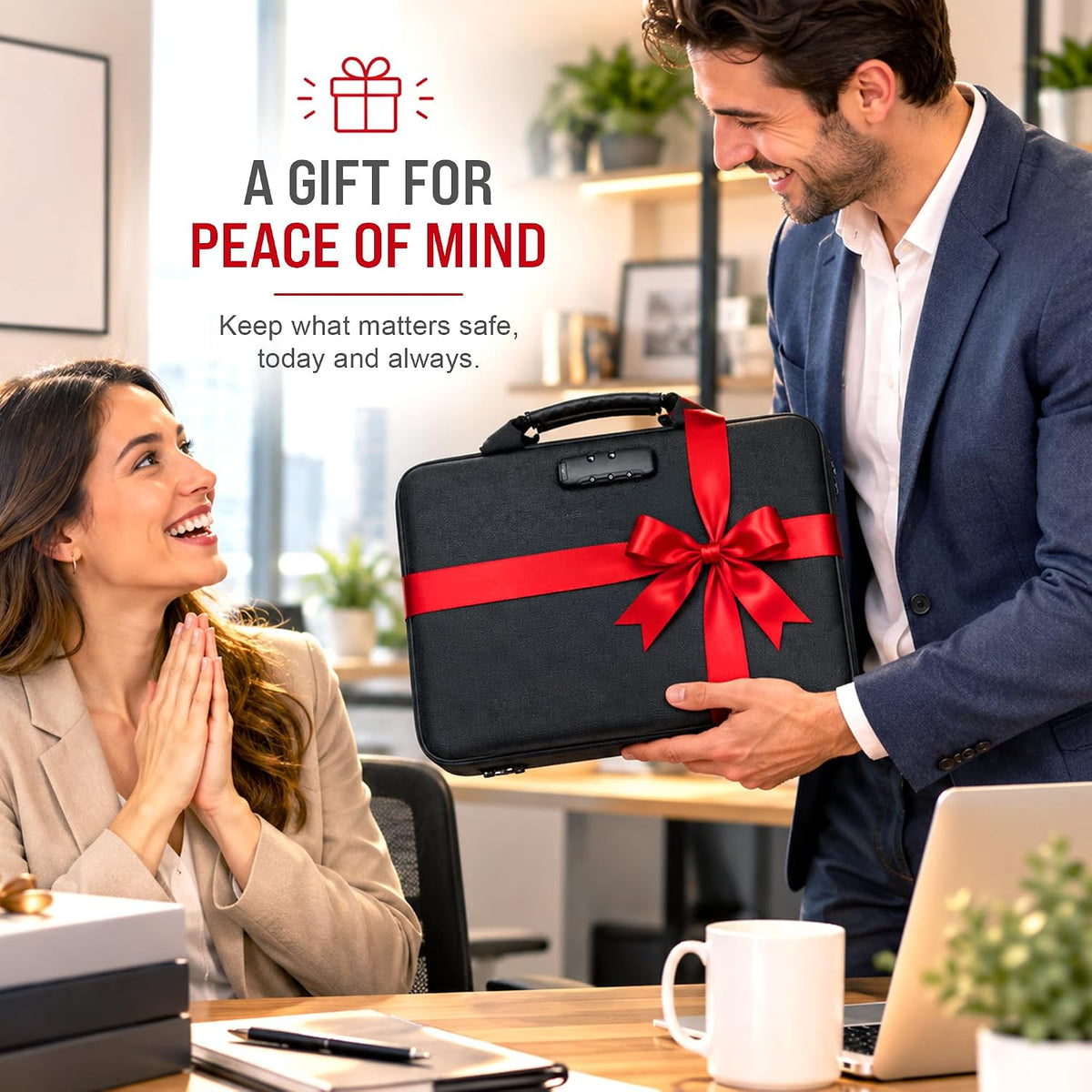Fireproof Document Bag with Lock & Waterproof File Organizer, Portable Safe Box with 13 Pockets Accordion File Folder, Combination Lock Bag with Handle, Hard-Rubber Briefcase for Home, Office & Travel