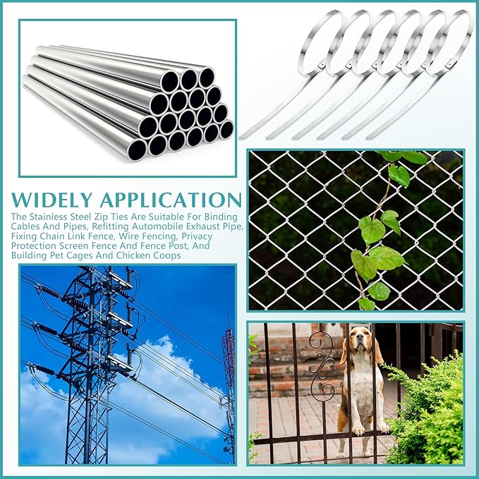 LEIFIDE 500 Pcs Metal Zip Ties 304 Stainless Steel Zip Ties Heavy Duty Self Locking 220 Pound Tensile Strength Cable Suitable for Exhaust Wrapping Fence Outdoor Workshop Canopy(11.8 Inch)