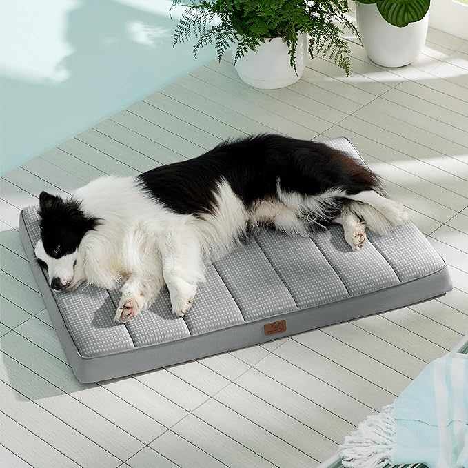 Bedsure Cooling Dog Bed Large Sized Dog - Large Comfy Flat Puppy Beds with Removable Washable Cover, Orthopedic Egg Crate Foam Pet Mat, Suitable for Pet Up to 50 lbs